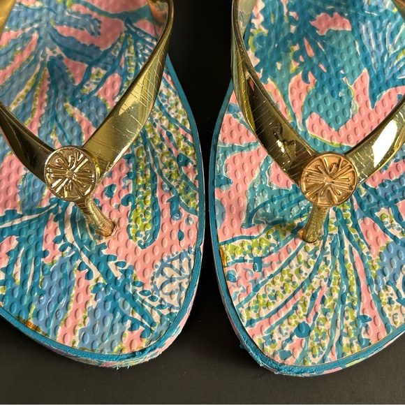 Lilly Pulitzer Multicolor Floral Gold Strap Flip Flops Sandals Womens Size 8 - Picture 12 of 12